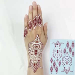 Henna Tattoo Sticker White Brown Color Mehndi Bridal Temporary Design 1Pair P1