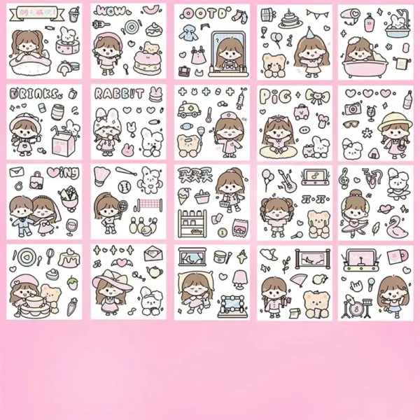 Cute Kawaii Stickers 20 Sheets Pink V2