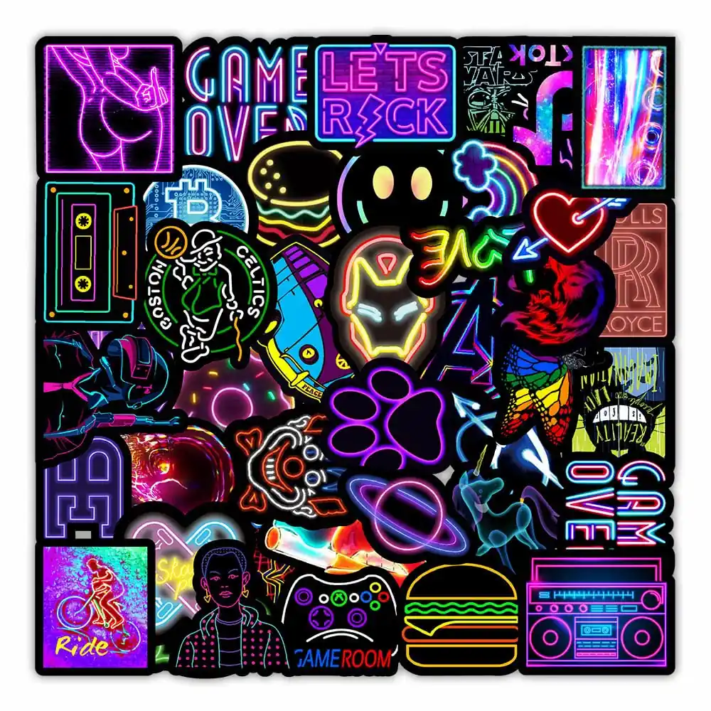 50PCS Pack Graffiti Waterproof Stickers Decal Luggage Laptop Neon ...