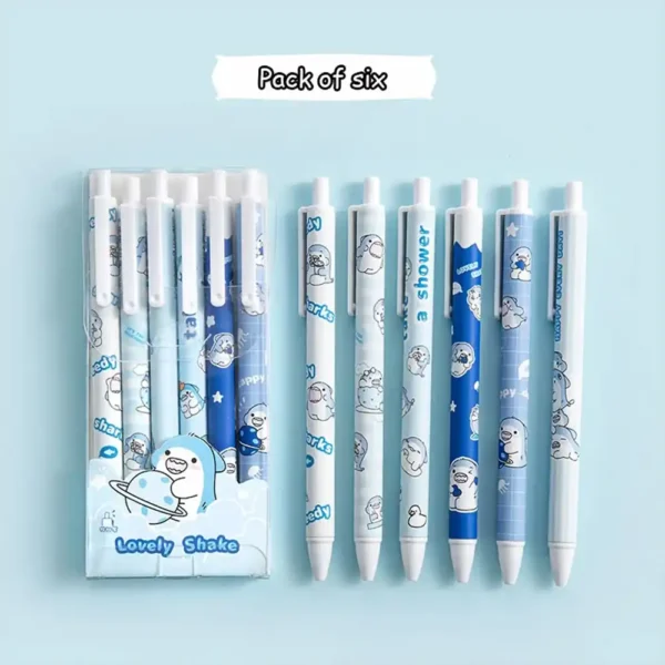 6PCS Set Cute Lovely Shake Kawaii Cartoon Black Ink Ball Point