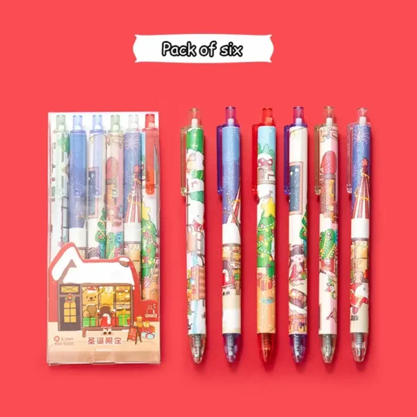 6PCS Pen Set Cute Christmas Kawaii Cartoon Black Ink Ball Point