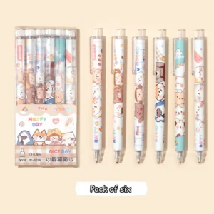 6PCS Set Happy Day Kawaii Cartoon Black Ink Ball Point Pens