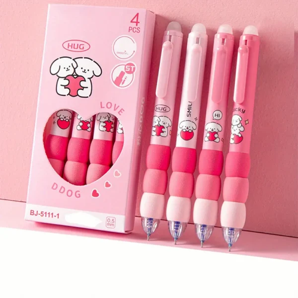 4PCS Set Coffee bear Press Erasable Pen Black ink 0.5mm Erasable Gel Pen Washable Handle