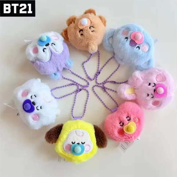 BT21 Kawaii Popular Anime Cooky TATA Koya RJ Shooky Mang Chimmy Mini Plush Keychain Pendant Baby Pacifier Plush Doll Bag Pendant Ornament Gift P4