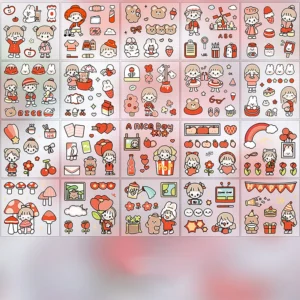 Cute Kawaii Stickers 20 Sheets Red