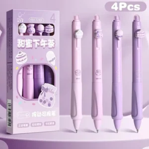 4 Pcs Kawaii Cute Purple Quick Pens Set Black