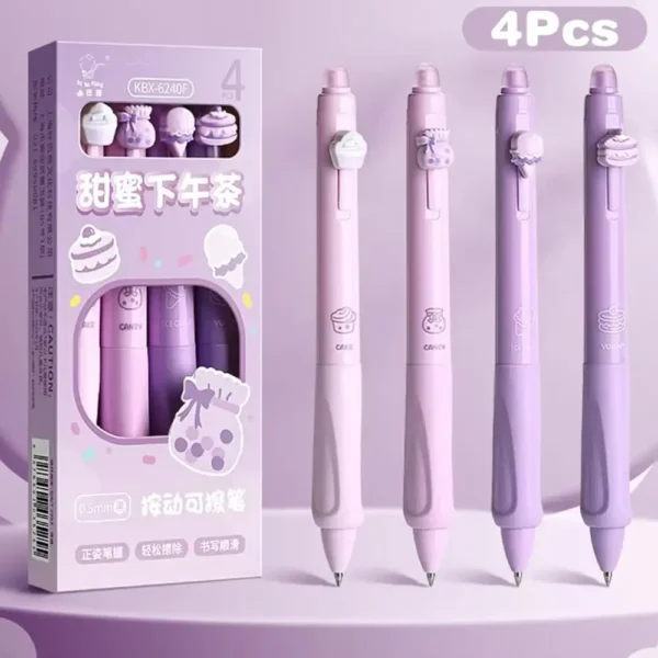 4 Pcs Kawaii Cute Purple Quick Pens Set Black