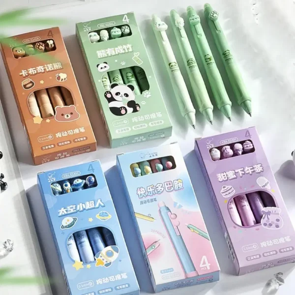 4 Pcs Cartoon Capybara Panda Quick-drying Erasable Neutral Aesthetic Pen Writing Tools