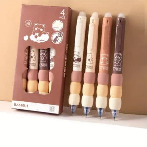 4PCS Set Coffee Press Erasable Black Ink Gel Pen