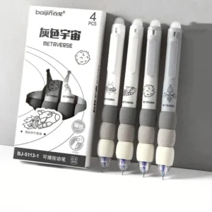 4PCS Set Grey Press Erasable Black Ink Gel Pen