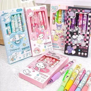6Pcs Set Erasable Gel Pen Black Japan Cartoon Sanrio Kuromi Neutral Pen Cute Press Type ST Neutral Pen Student Writing Stationery 0.5mm Pen Headn Pen High Appearance Girl Heart Cute Pen