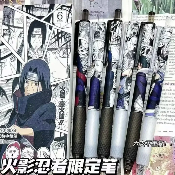6pcs Naruto Gel Pen Set Sasuke Ballpoint Pen Uchiba Clan Cartoon Printing Writing Pen Students Stationery Office Supplies P7