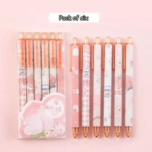 6PCS Pens Set Cute Peach Kawaii Black Ink