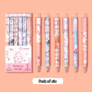 6PCS Pens Set Cute Rabbits Kawaii Black Ink