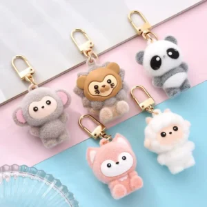 3D Mini Cartoon Animal Creative Keychain Monkey Panda Lion Fox Sheep Cute Plush Pendant Bags Accessories Jewelry Keys Gifts Birthday