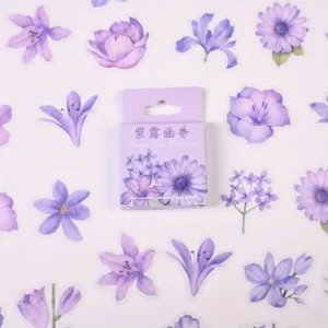 46PCS Beautiful Purple Love Fragrance Stickers Album Diary, Flower Journal Decorative Crafts Scrapbooking DIY Boxed Sticker