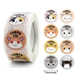 500 PCS Kawaii Cat Stickers for Greeting Cards, Cartoon Animal Round Adhesive Seal Stickers, Gift Decoration Stationery