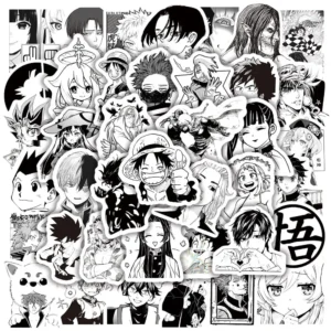 50PCS Anime Black and White Anime Graffiti Stickers For Laptop Skateboard Decal Stickers