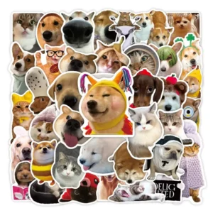 50PCS Cute Dog Cat MEME Funny Animals Stickers Kawaii Cartoon Decals Skateboard Notebook Luggage Phone Car Sticker Toy