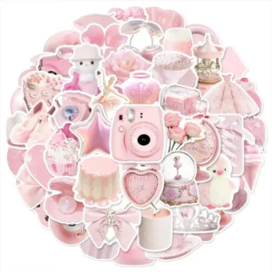50PCS Simple Cute Pink Sweety Girl Style Graffiti Stickers for Bicycle Hand Account Pencil Case Decals