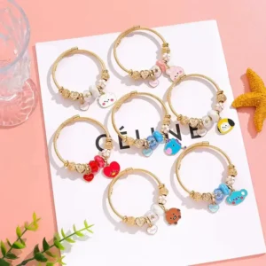 BT21 Bracelet Cute Heart Jewelry For Girls Cartoon Cooky Chimmy Fashion Gold