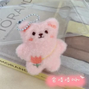 Kawaii Plush Cartoon Bear Keychain Pink