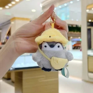Kawaii Plush Cartoon Tourist Hat Penguin Keychain Adorable Embroidered Pendant for School Bag, Keyrings & Backpack Decoration Gift for Friends