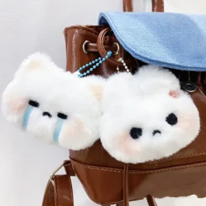Kawaii Plush Crying & Angry Face Keychain Cute Embroidered Pendant for School Bag, Keyrings & Backpack Decoration Gift for Friends