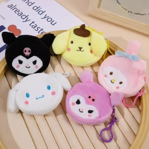 Cute Sanrio Plush Coin Purse Cartoon Character Keychain Puff My Melody Kuromi Cainamoroll Purin Soft Mini Bag Student Portable Coin Jewelry Storage