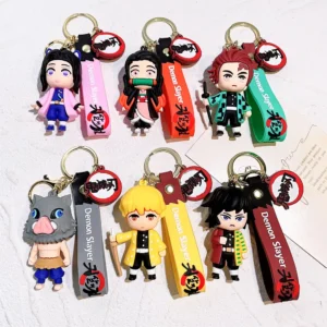 Demon Slayer Keychain Bag Pendent Anime Cute Kamado Nezuko Kamado Tanjirou Figure Keyring Toy Gift for Friends Car Key Chain