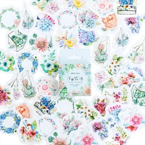 46PCS Beautiful Flowers Floating Stickers Album Diary, Flower Journal Decorative Crafts Scrapbooking DIY Boxed Sticker
