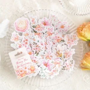46PCS Beautiful Gardenias Stickers Album Diary, Flower Journal Decorative Crafts Scrapbooking DIY Boxed Sticker