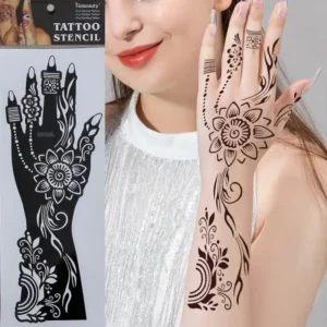 Henna Sticker Mehndi Bridal Tattoo Design Waterproof Full Hand Stencils Reusable 1 Pair = 2PCS