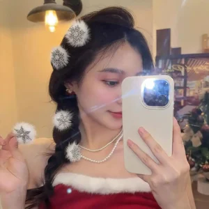 New Fashion Shiny Rhinestone Snowflake 5PCS Fur Ball Plush BB Clip for Women Korean Sweet Bang Clip Barrette Hair Accessories