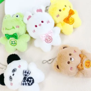 Kawaii Plush Keychain Set  Rabbit, Bear, Panda & Egg Adorable Embroidered Pendant for School Bag, Keyrings & Backpack Decoration  Gift for Friends