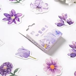 46PCS Purple Flower Stickers Album Diary, Flower Journal Decorative Crafts Scrapbooking DIY Boxed Sticker