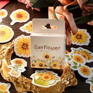 46PCS Sunflower Stickers Album Diary, Flower Journal Decorative Crafts Scrapbooking DIY Boxed Sticker