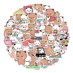 50pcs/Set Bubu Dudu Stickers Cute Bear Couple DIY Doodles Decorative Graffiti Decal Phone Bottles Scrapbook Waterproof
