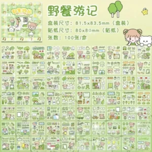100PCS/SET Stickers Gift Picnic Trip Cute Cartoon Ins Girl Material Diary Decorative Stickers Kawaii Planner Stickers