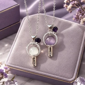 BTS Light Stick Inspired Necklace With Purple Eye Stone